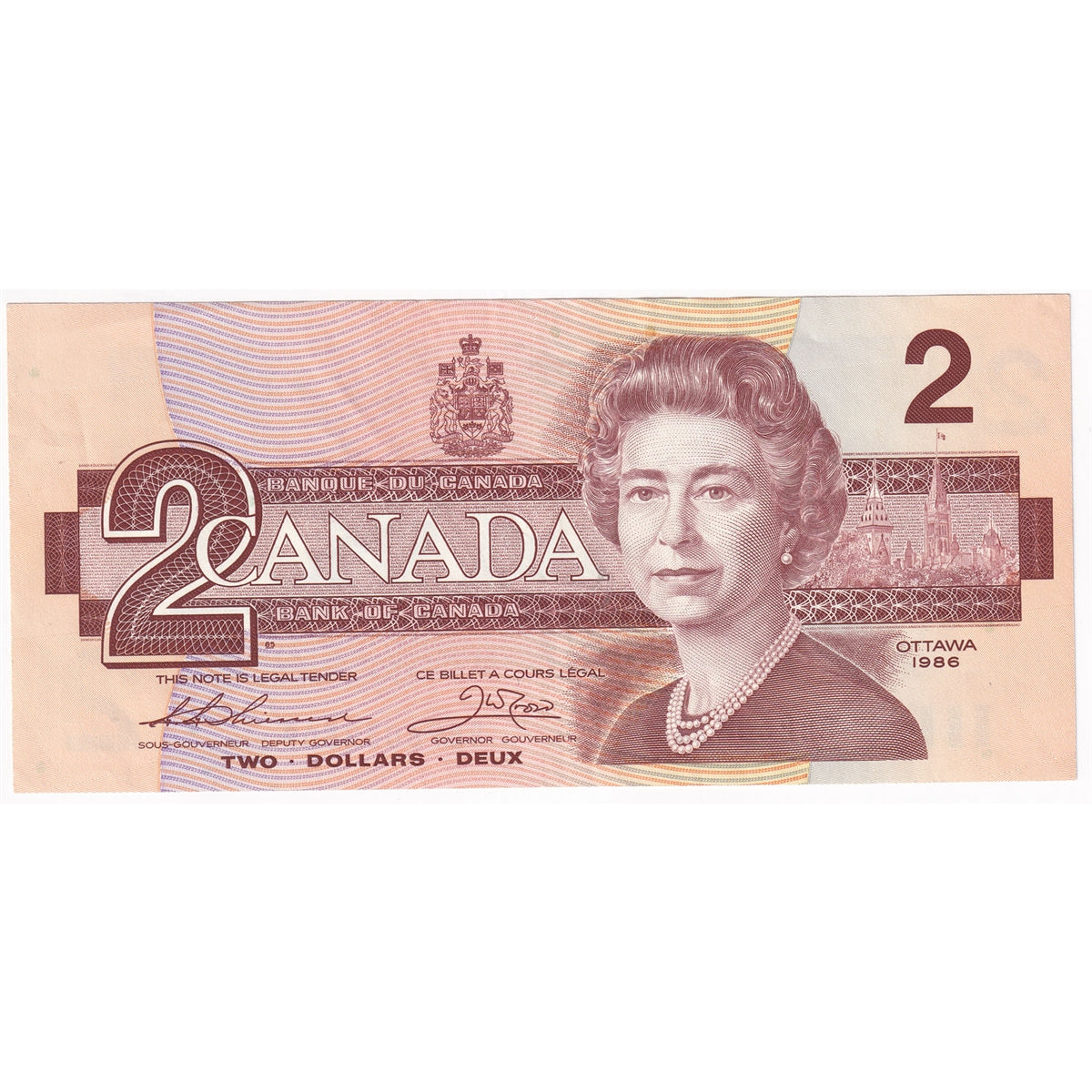 BC-55b 1986 Canada $2 Thiessen-Crow, BBP Small B's, Almost Uncirculated (AU50)