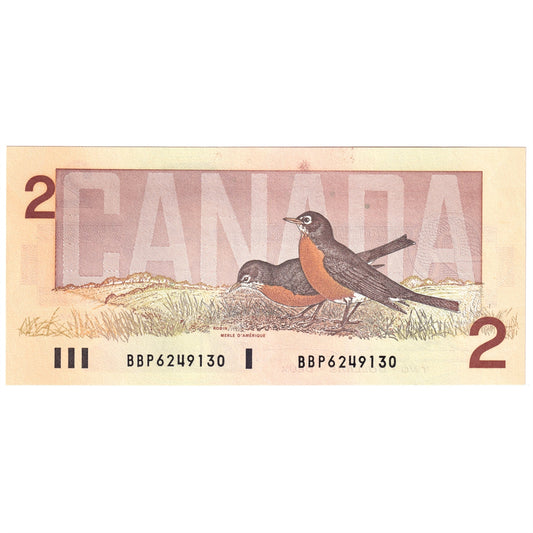 BC-55b 1986 Canada $2 Thiessen-Crow, BBP, Small B, Uncirculated (UNC60)