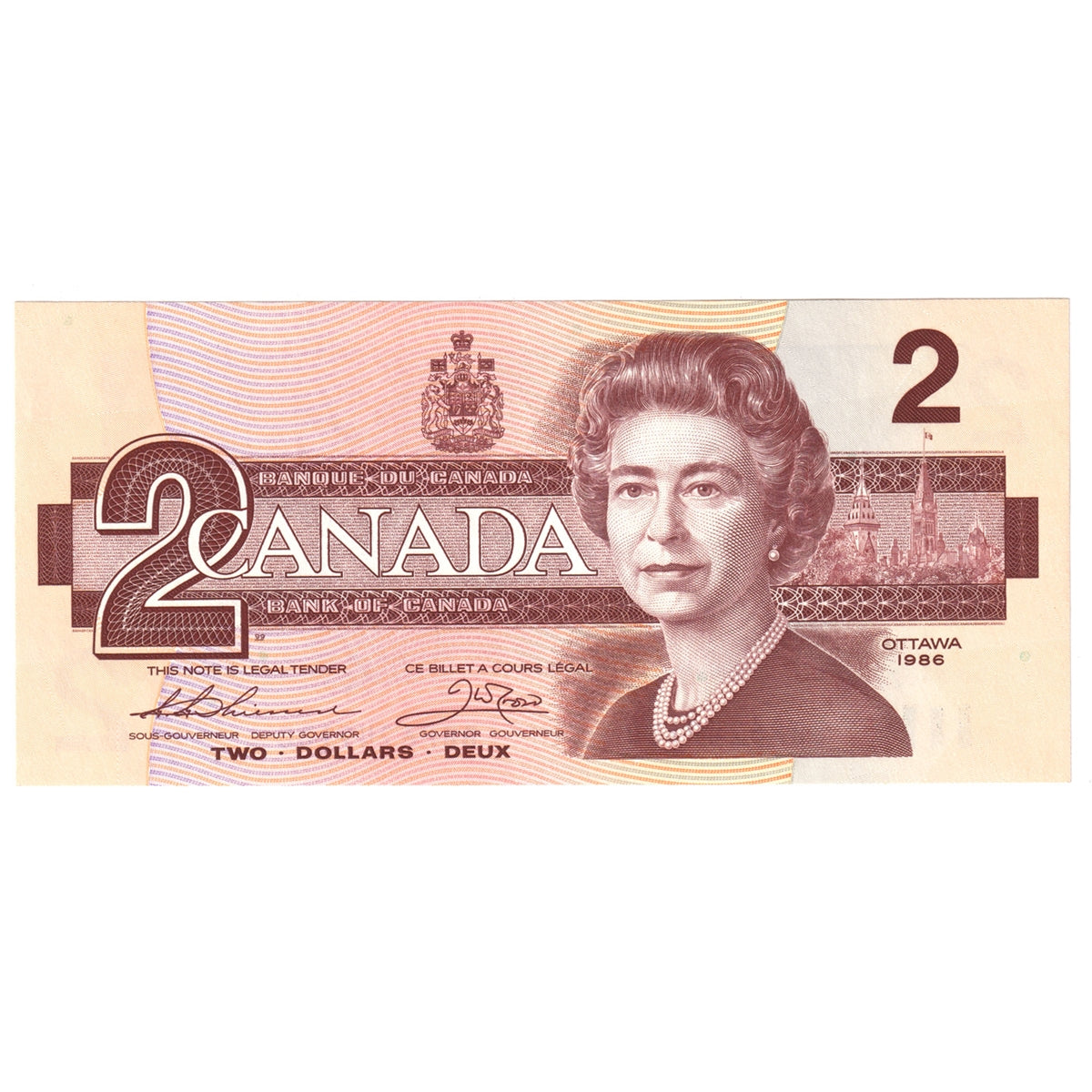 BC-55b 1986 Canada $2 Thiessen-Crow, BBP Small B's, Uncirculated (MS60)