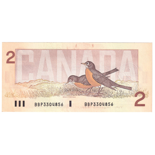 BC-55b 1986 Canada $2 Thiessen-Crow, BBP, Large B, AU-UNC (AU55)