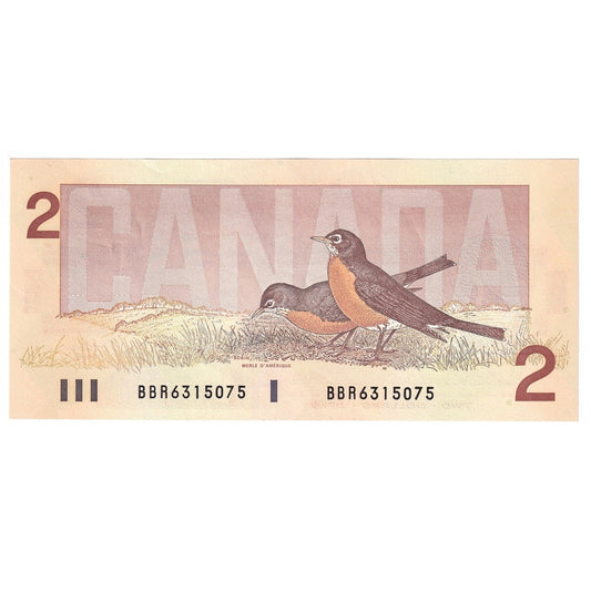 BC-55b 1986 Canada $2 Thiessen-Crow, BBR, Almost Uncirculated (AU50)