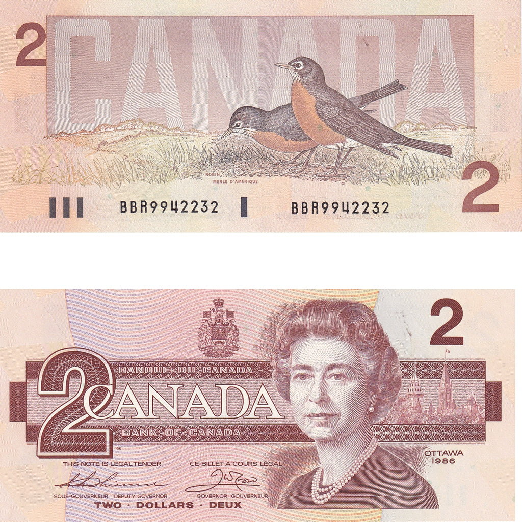 BC-55b 1986 Canada $2 Thiessen-Crow, BBR, Choice Uncirculated (CUNC63)