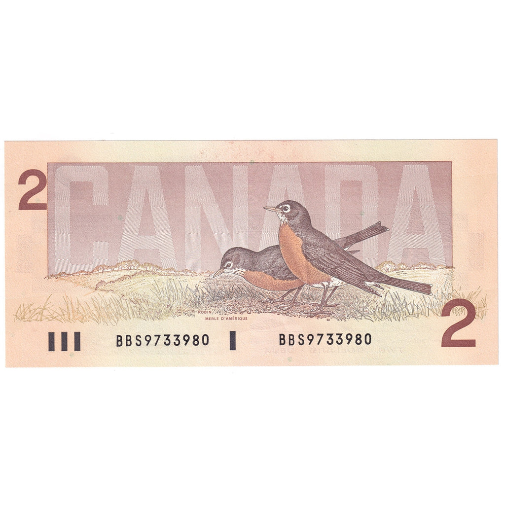 BC-55b 1986 Canada $2 Thiessen-Crow, BBS, Almost Uncirculated (AU50)