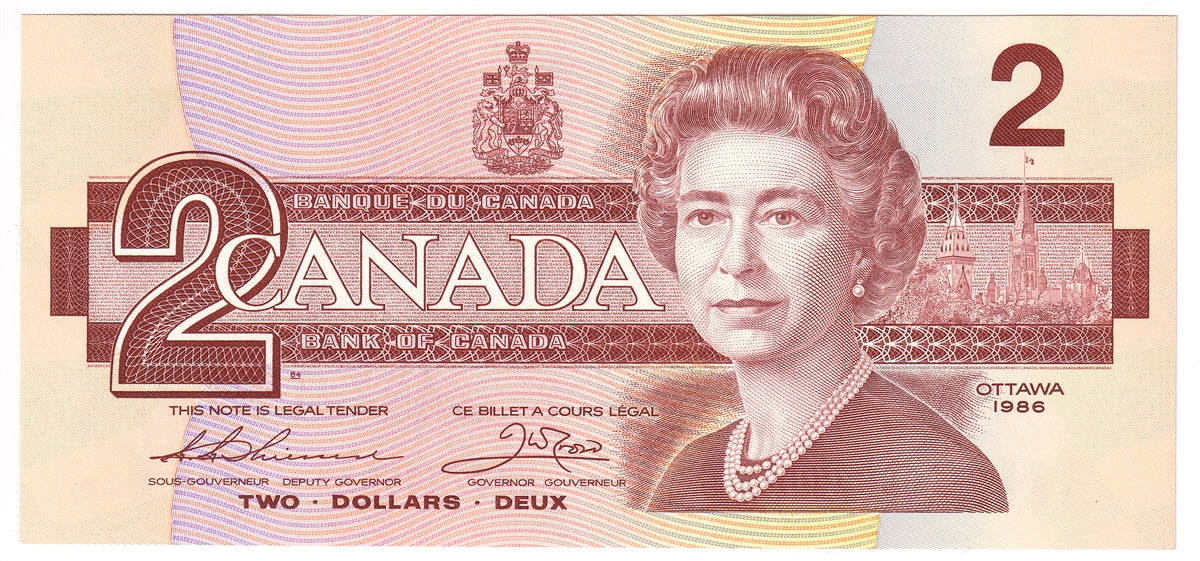 BC-55b 1986 Canada $2 Thiessen-Crow, BBS, Uncirculated (MS60)
