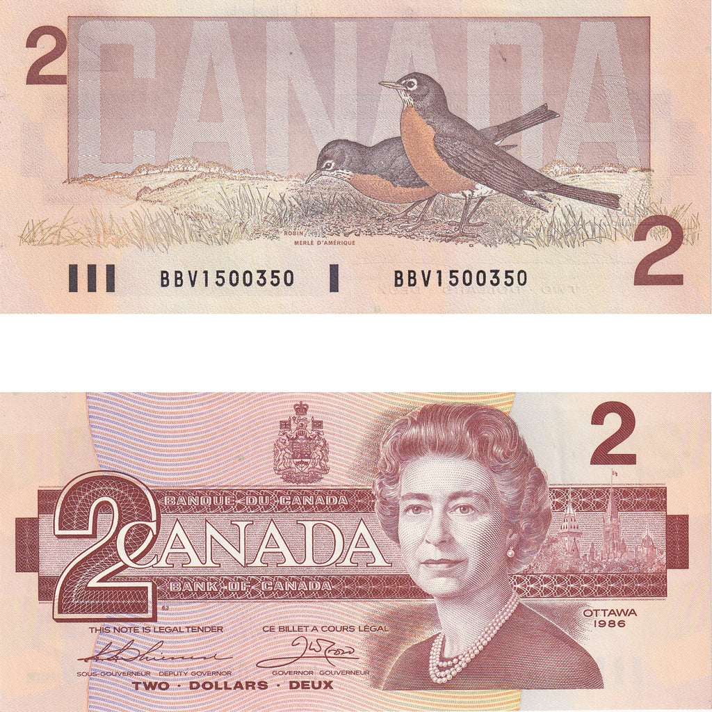 BC-55b 1986 Canada $2 Thiessen-Crow, BBV, AU-UNC (AU55)