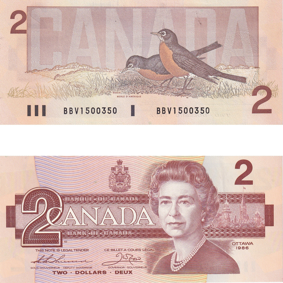 BC-55b 1986 Canada $2 Thiessen-Crow, BBV, AU-UNC (AU55)