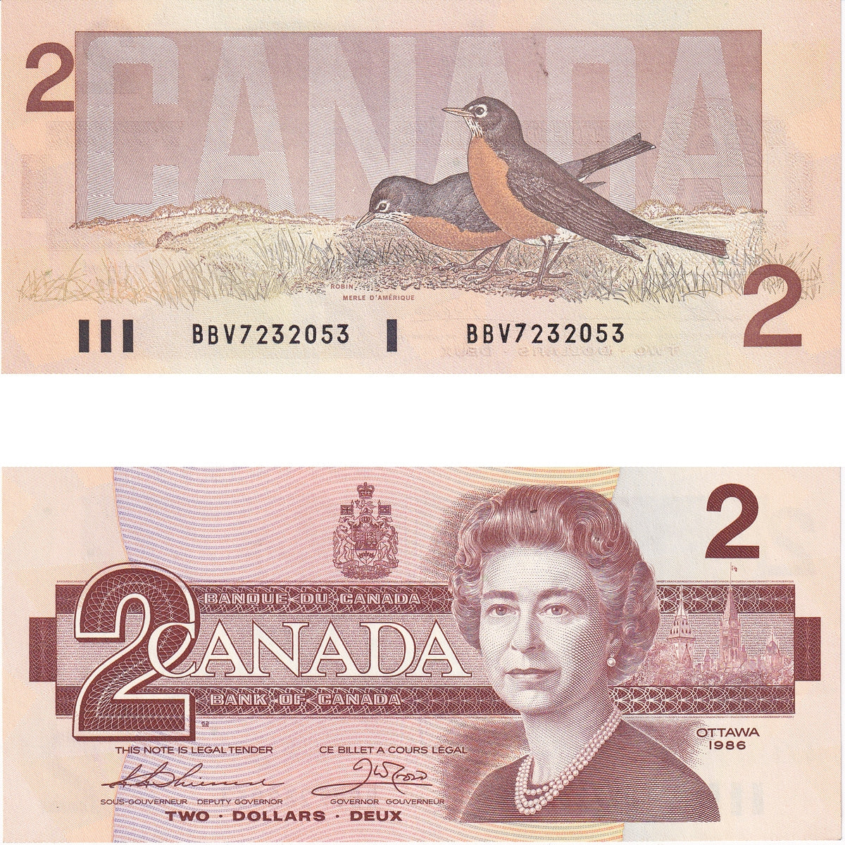 BC-55b 1986 Canada $2 Thiessen-Crow, BBV, Uncirculated (MS60)