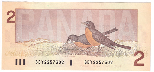 BC-55b 1986 Canada $2 Thiessen-Crow, BBY, AU-UNC (AU55)