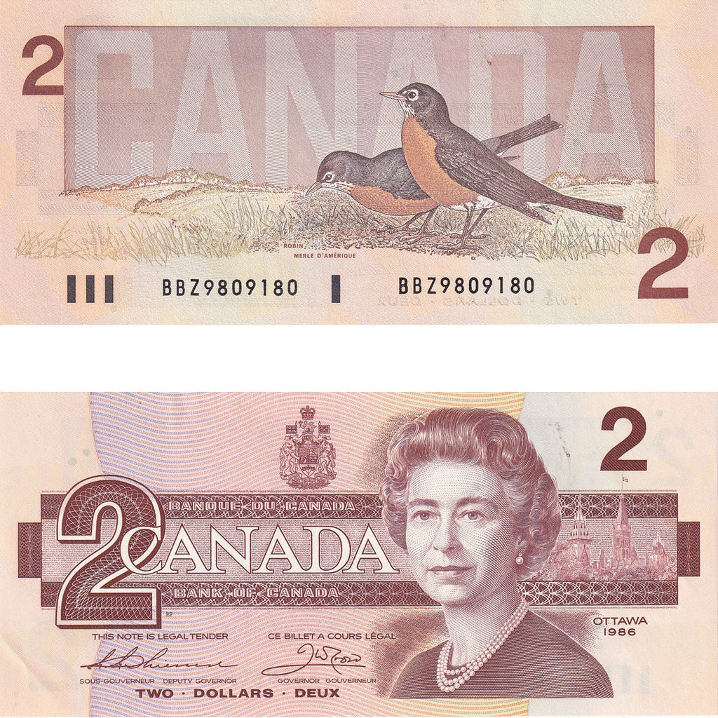 BC-55b 1986 Canada $2 Thiessen-Crow, BBZ, AU-UNC (AU55)