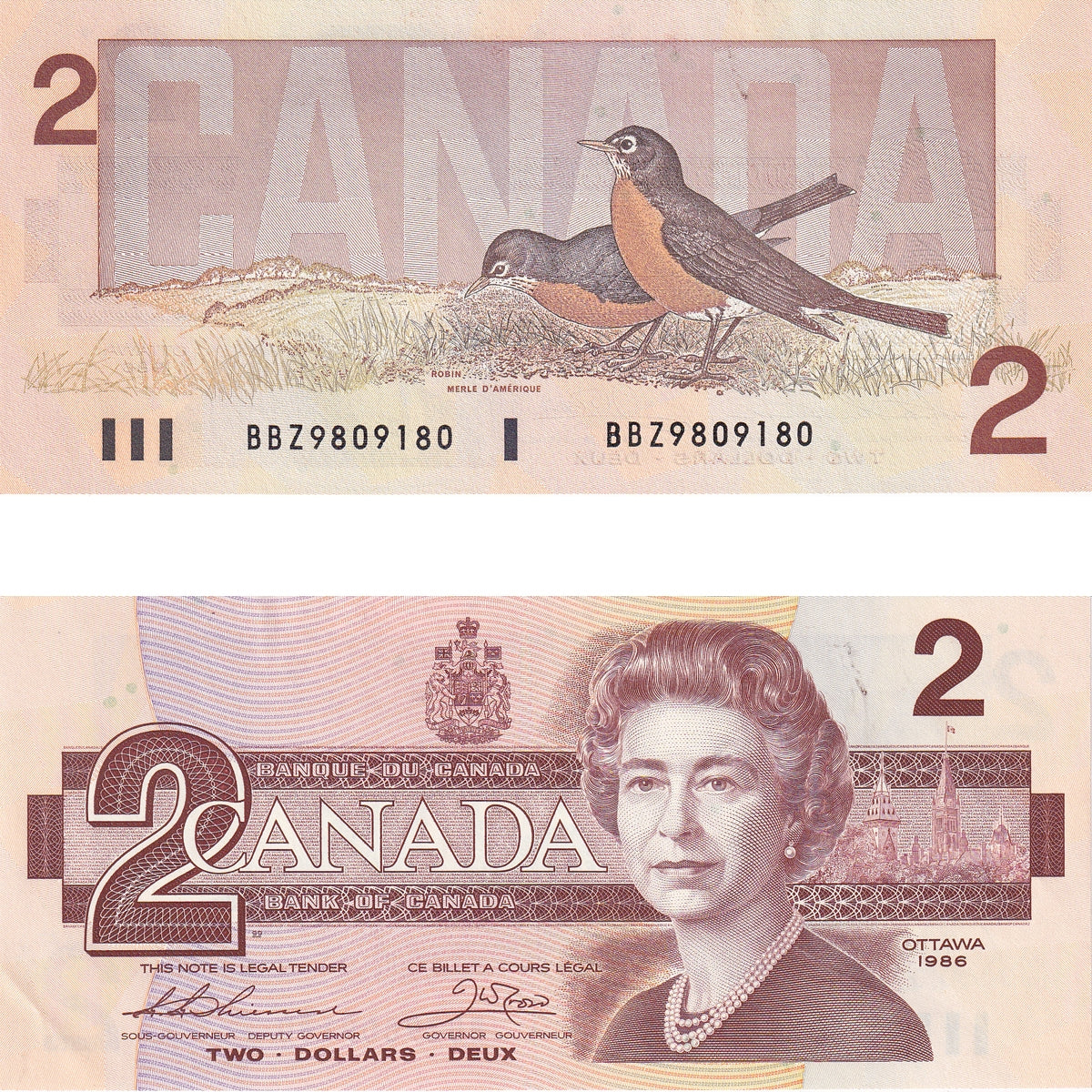 BC-55b 1986 Canada $2 Thiessen-Crow, BBZ, AU-UNC (AU55)