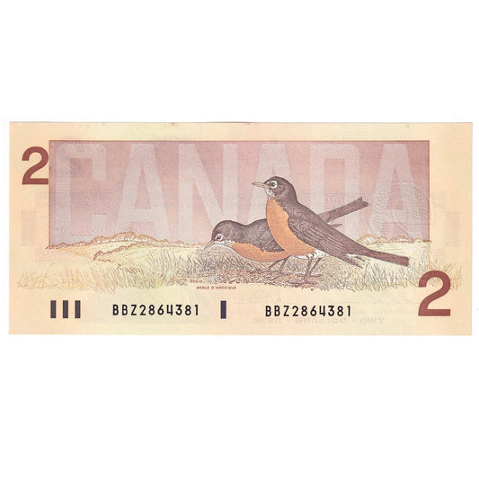 BC-55b 1986 Canada $2 Thiessen-Crow, BBZ, Uncirculated (UNC60)