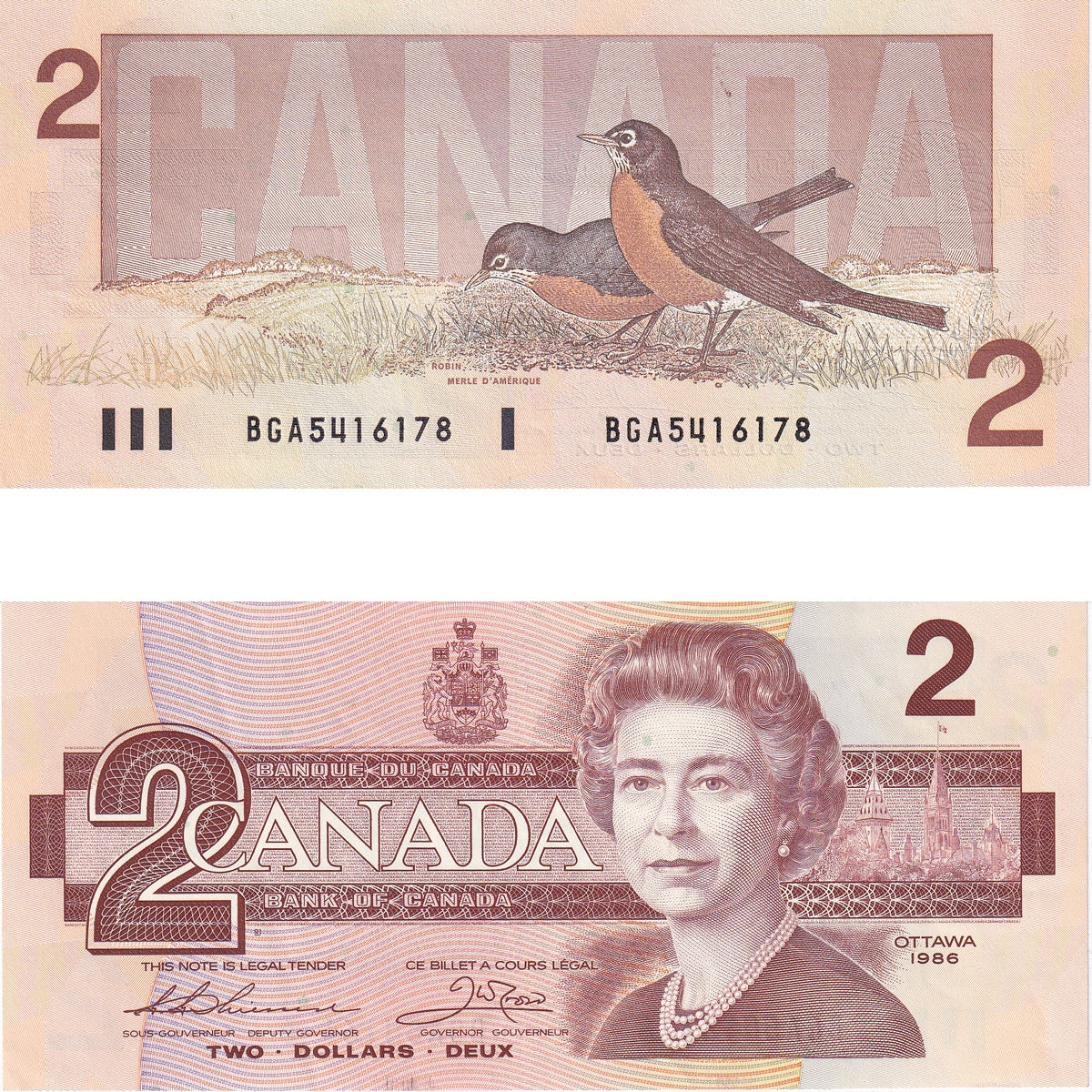 BC-55b 1986 Canada $2 Thiessen-Crow, BGA, Almost Uncirculated (AU50)