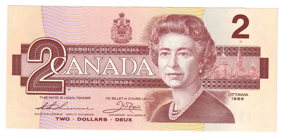 BC-55b 1986 Canada $2 Thiessen-Crow, BGB, Uncirculated (MS60)