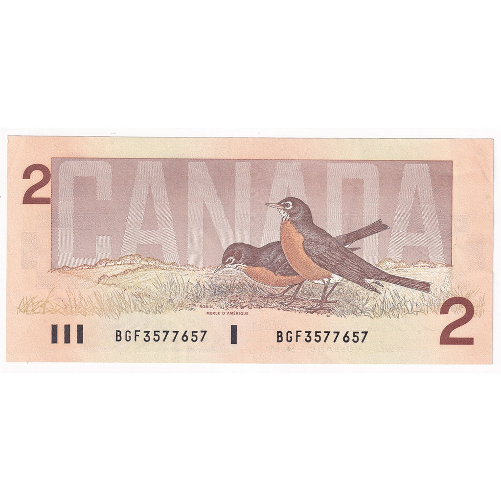 BC-55b 1986 Canada $2 Thiessen-Crow, BGF, Almost Uncirculated (AU50)