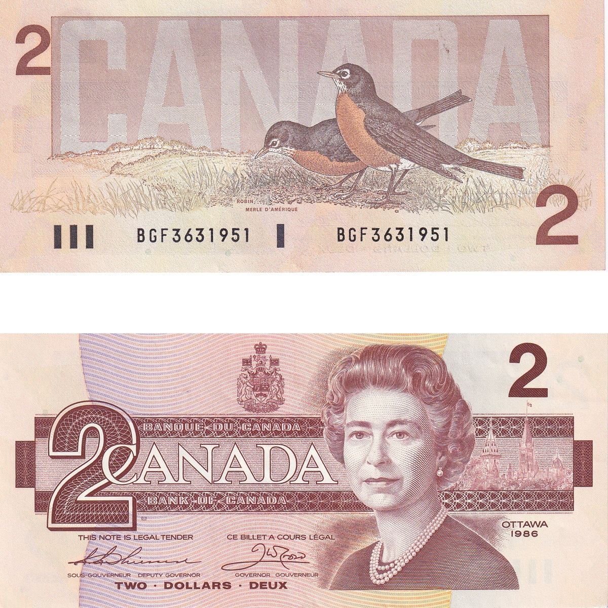 BC-55b 1986 Canada $2 Thiessen-Crow, BGF, AU-UNC (AU55)