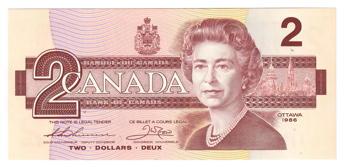 BC-55b 1986 Canada $2 Thiessen-Crow, BGF, Choice Uncirculated (CUNC63)