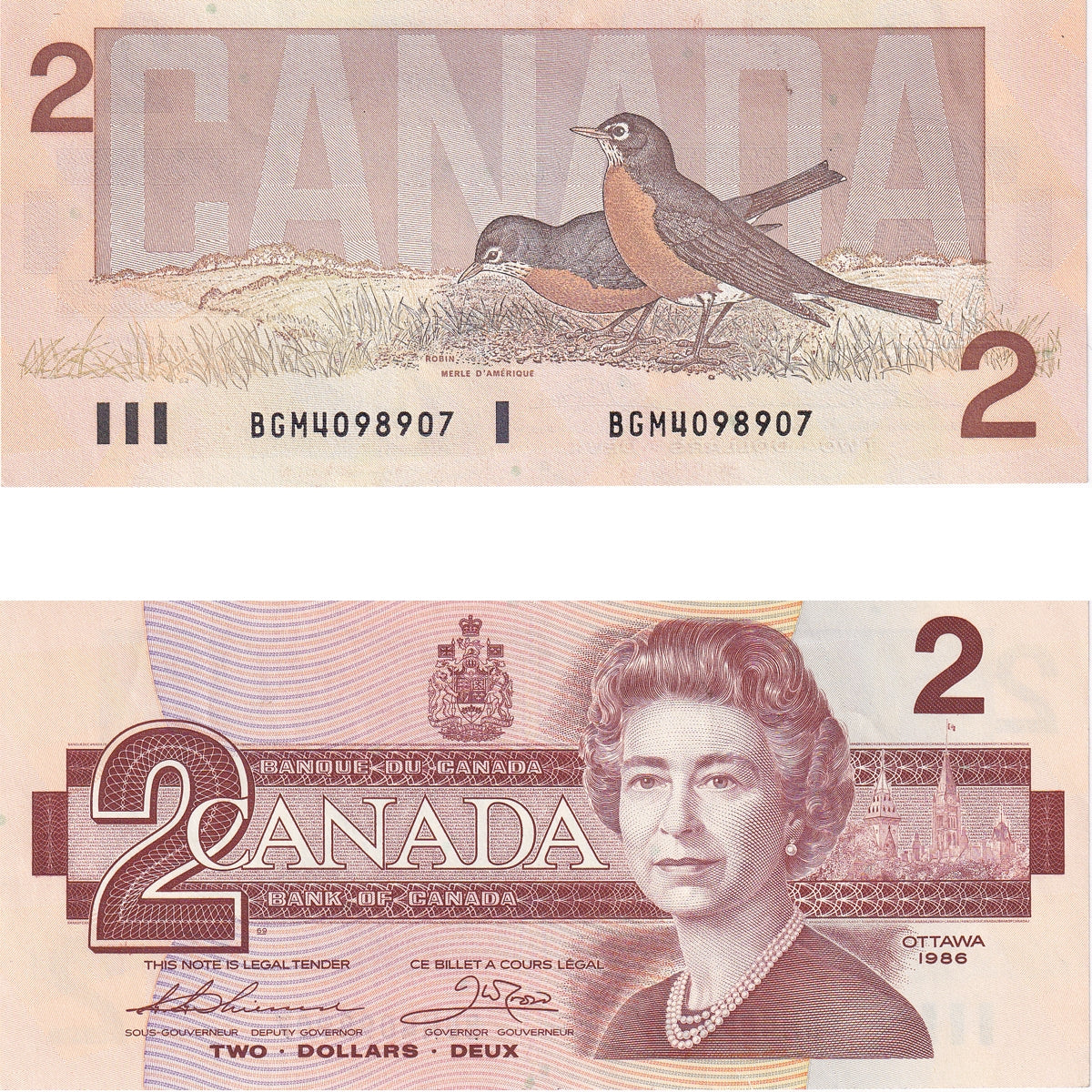 BC-55b 1986 Canada $2 Thiessen-Crow, BGM, Uncirculated (MS60)