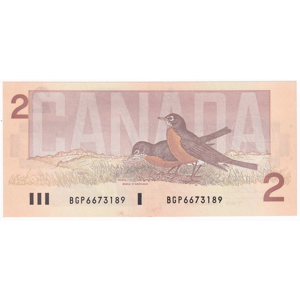 BC-55b 1986 Canada $2 Thiessen-Crow, BGP, Almost Uncirculated (AU50)