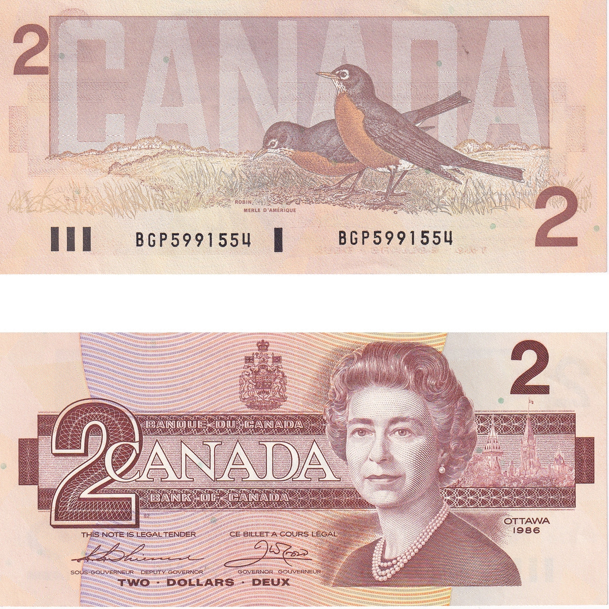 BC-55b 1986 Canada $2 Thiessen-Crow, BGP, Uncirculated (MS60)