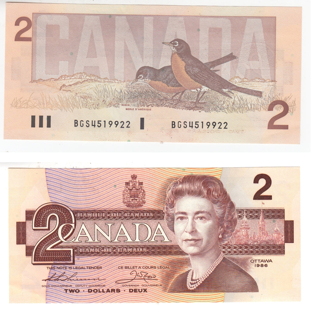 BC-55b 1986 Canada $2 Thiessen-Crow, BGS, Almost Uncirculated (AU50)