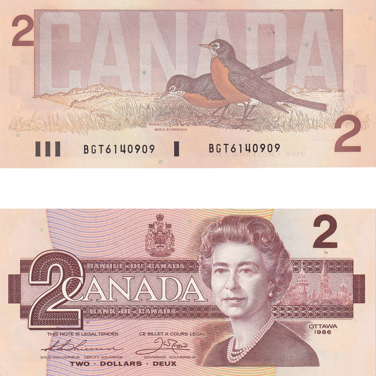 BC-55b 1986 Canada $2 Thiessen-Crow, BGT, Uncirculated (MS60)