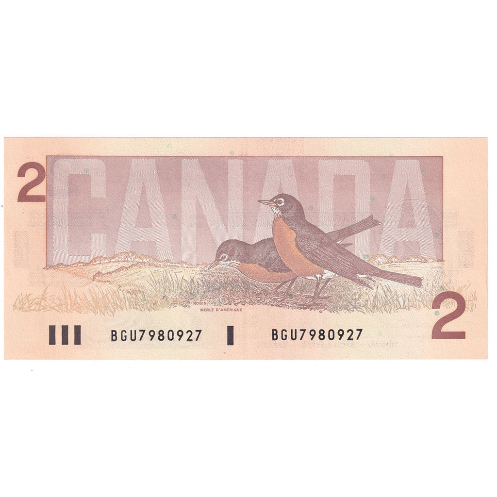 BC-55b 1986 Canada $2 Thiessen-Crow, BGU, Almost Uncirculated (AU50)