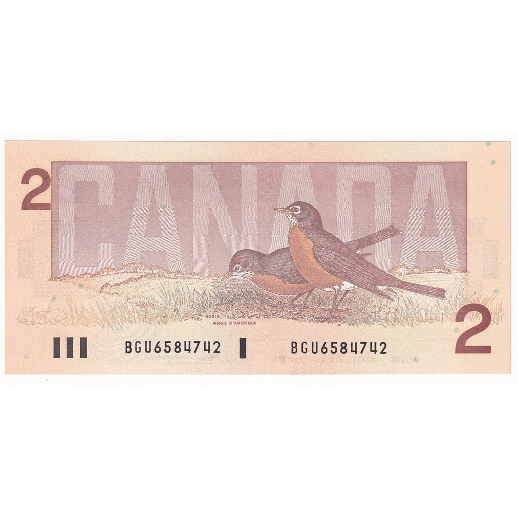BC-55b 1986 Canada $2 Thiessen-Crow, BGU, Choice Uncirculated (CUNC63)