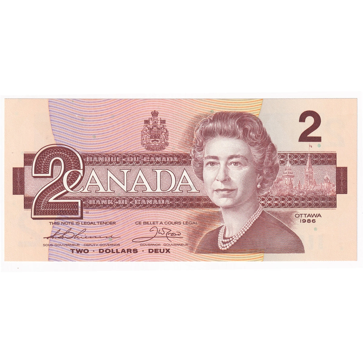 BC-55b 1986 Canada $2 Thiessen-Crow, BGU, Choice Uncirculated (CUNC63)