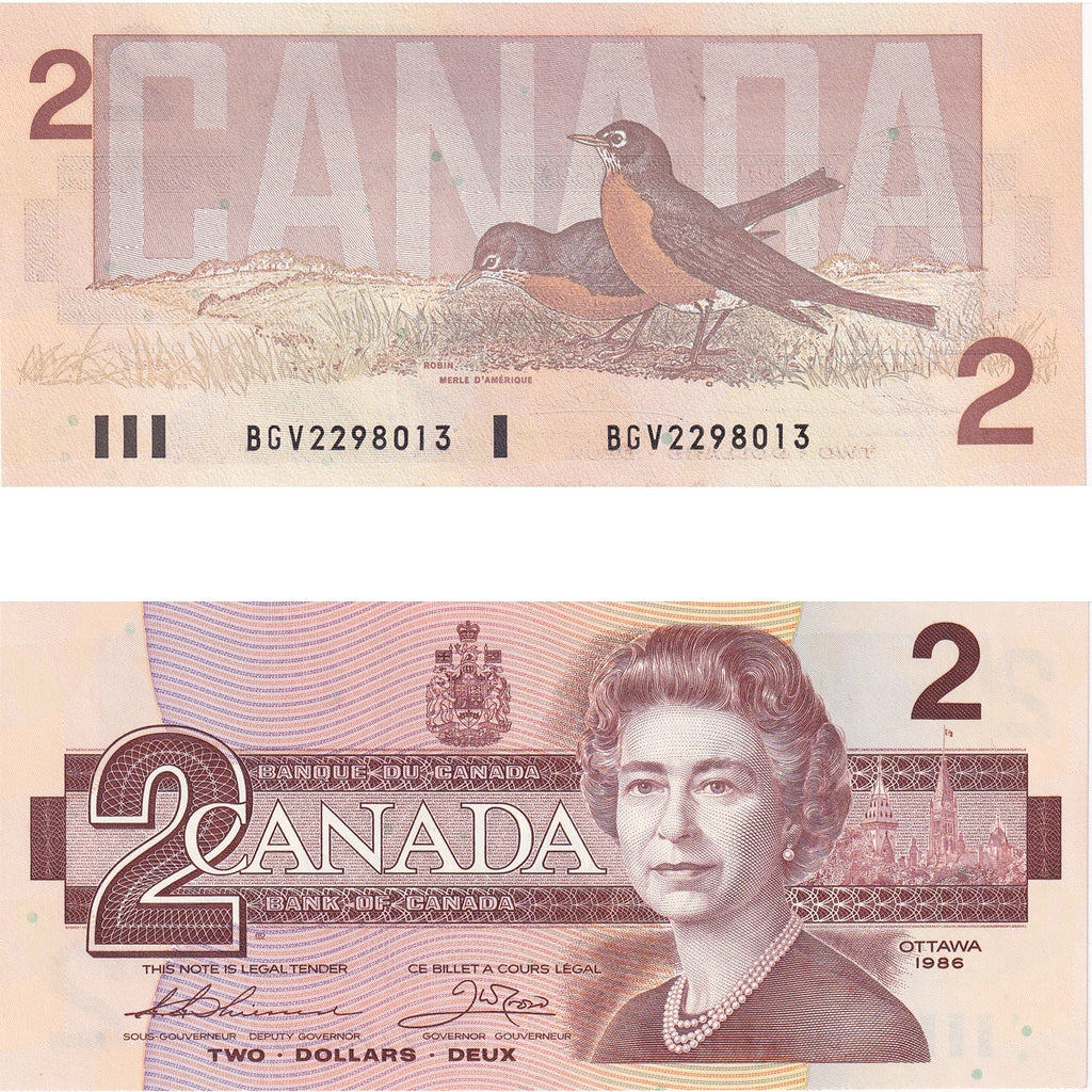BC-55b 1986 Canada $2 Thiessen-Crow, BGV, Choice Uncirculated (CUNC63)
