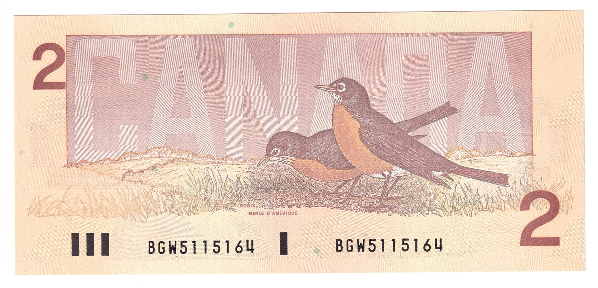 BC-55b 1986 Canada $2 Thiessen-Crow, BGW, Choice Uncirculated (CUNC63)
