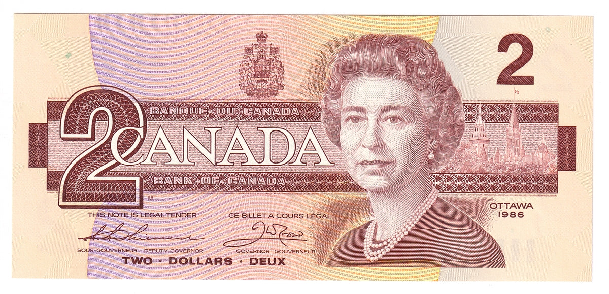BC-55b 1986 Canada $2 Thiessen-Crow, BGW, Choice Uncirculated (CUNC63)