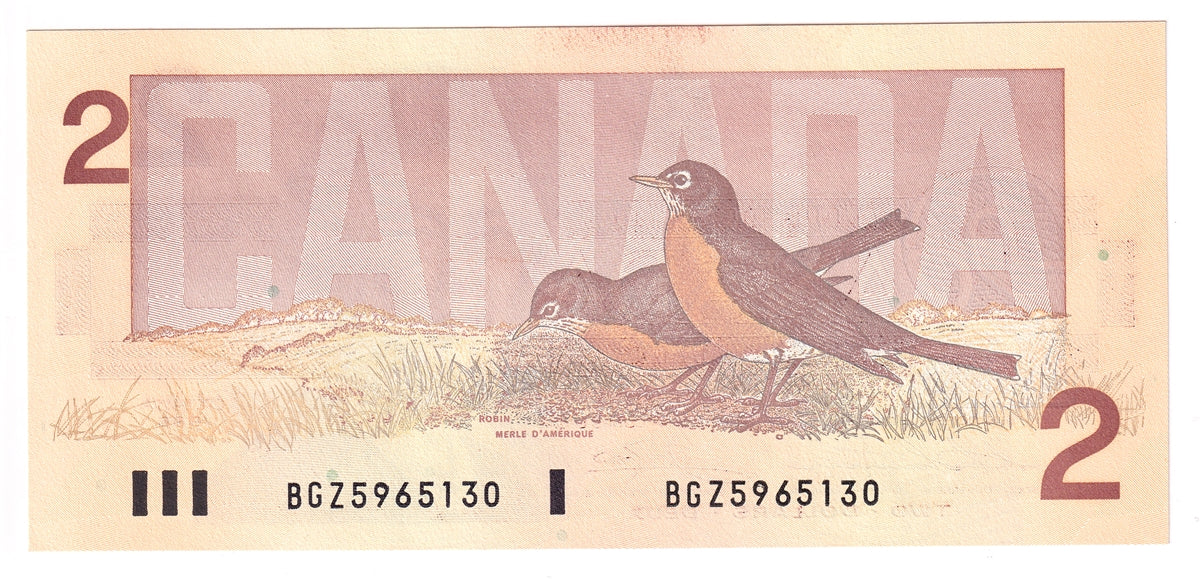 BC-55b 1986 Canada $2 Thiessen-Crow, BGZ, Choice Uncirculated (CUNC63)