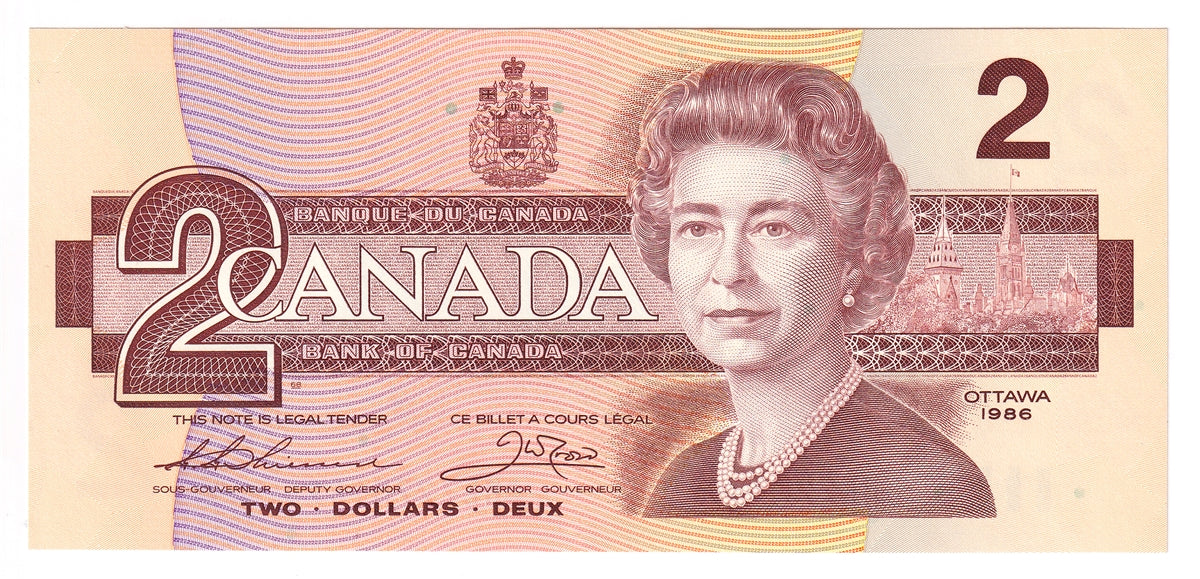 BC-55b 1986 Canada $2 Thiessen-Crow, BRE, Choice Uncirculated (CUNC63)