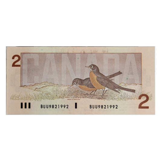 BC-55b 1986 Canada $2 Thiessen-Crow, BUU, Choice Uncirculated (CUNC63)