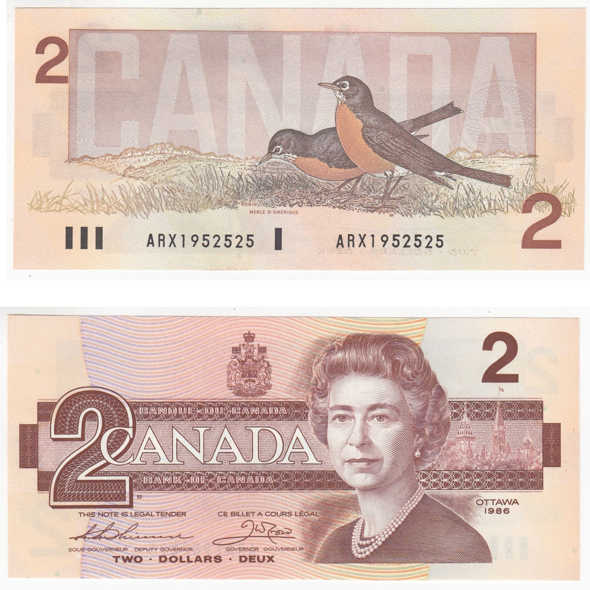 BC-55bA 1986 Canada $2 Thiessen-Crow, ARX, above 1.4M, Uncirculated (MS60)