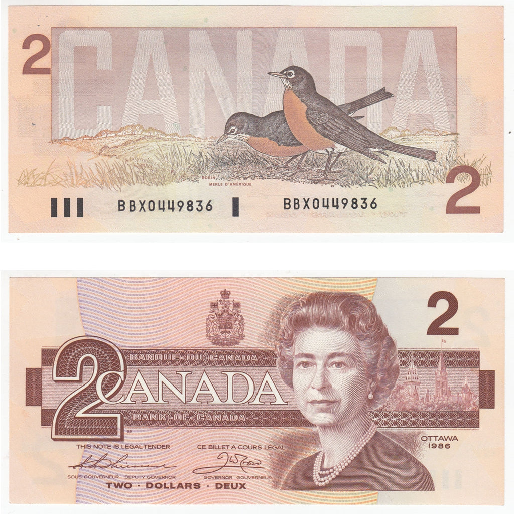 BC-55bA 1986 Canada $2 Thiessen-Crow, Large BBX, AU-UNC (AU55)
