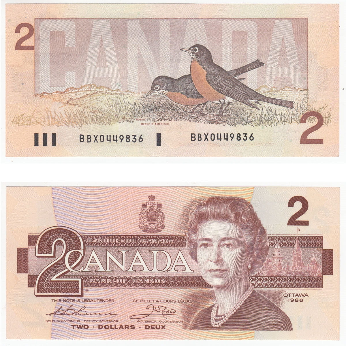 BC-55bA 1986 Canada $2 Thiessen-Crow, Large BBX, AU-UNC (AU55)