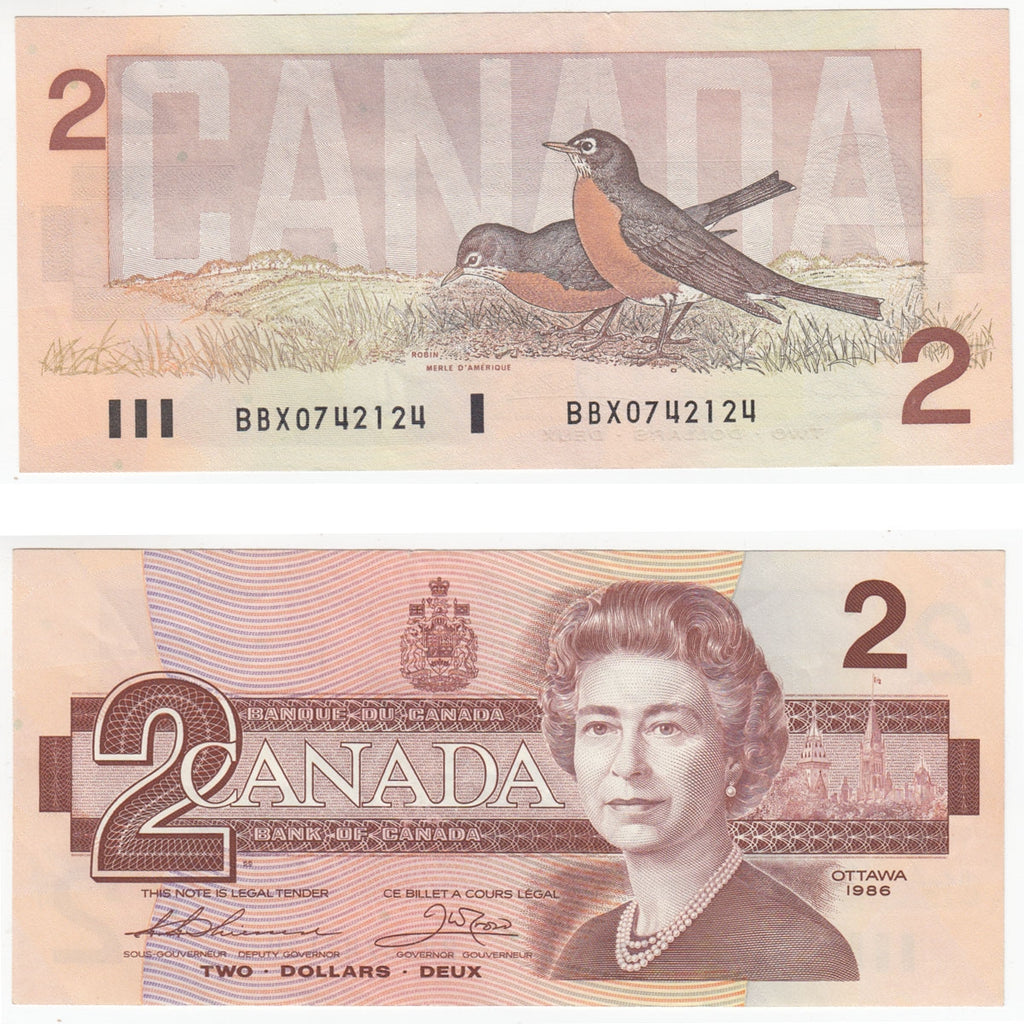 BC-55bA 1986 Canada $2 Thiessen-Crow, Large BBX, Extra Fine (EF40)