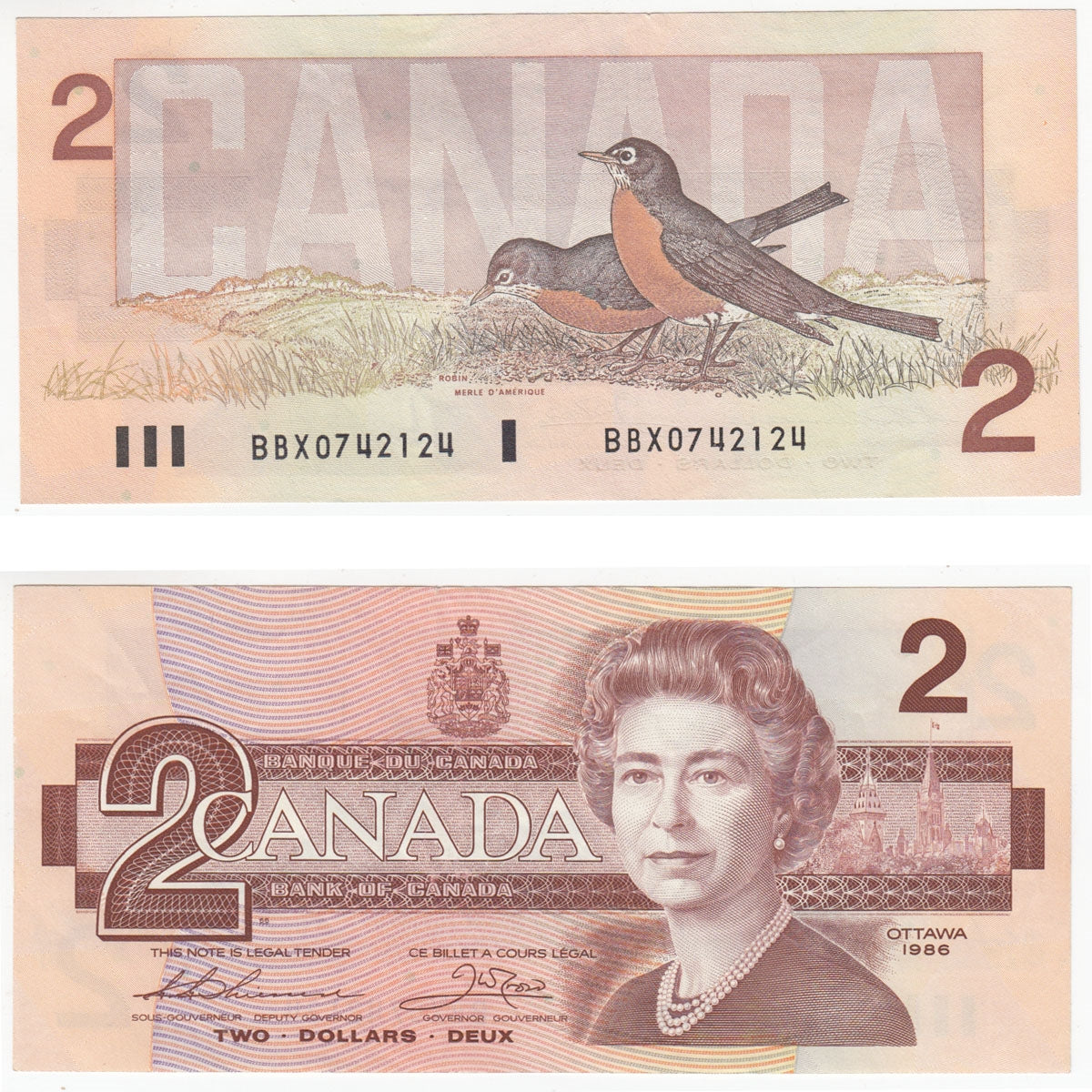 BC-55bA 1986 Canada $2 Thiessen-Crow, Large BBX, Extra Fine (EF40)