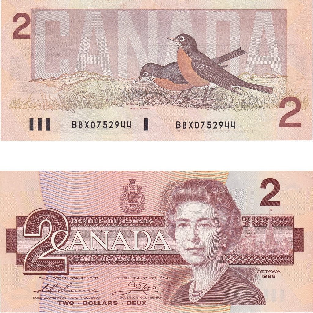 BC-55bA 1986 Canada $2 Thiessen-Crow, Large BBX, Choice Uncirculated (CUNC63)