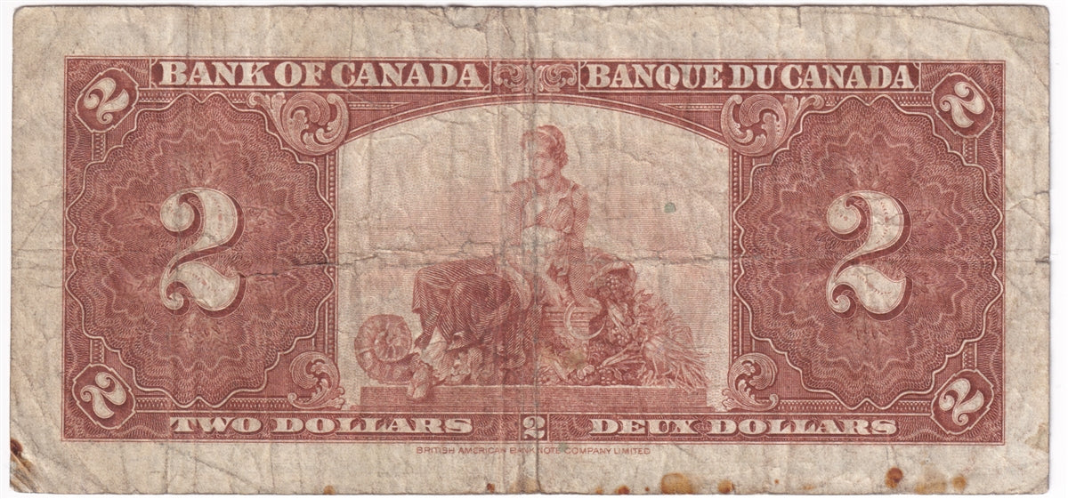 BC-22c 1937 Canada $2 Coyne-Towers, B/R, Circ