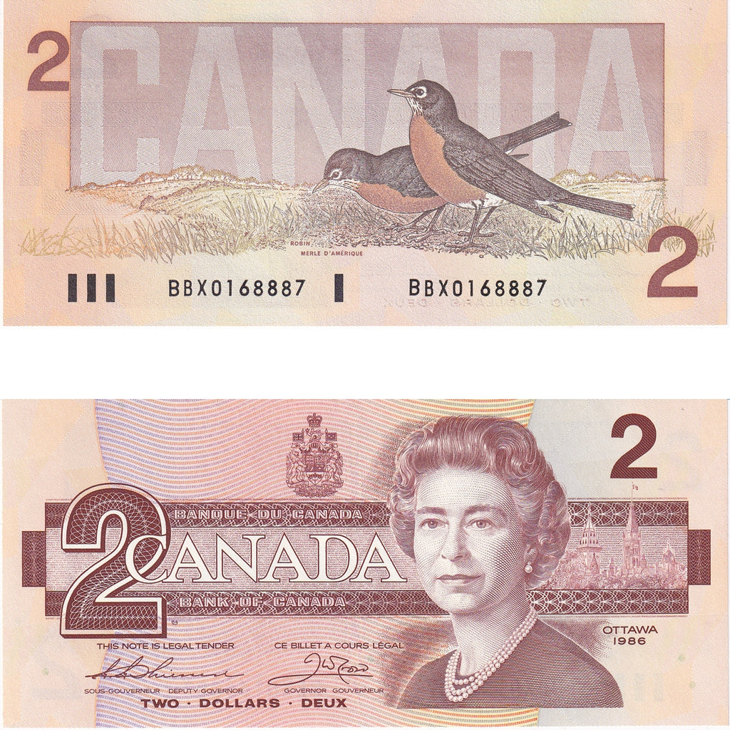 BC-55bA 1986 Canada $2 Thiessen-Crow, Large BBX, Uncirculated (MS60)