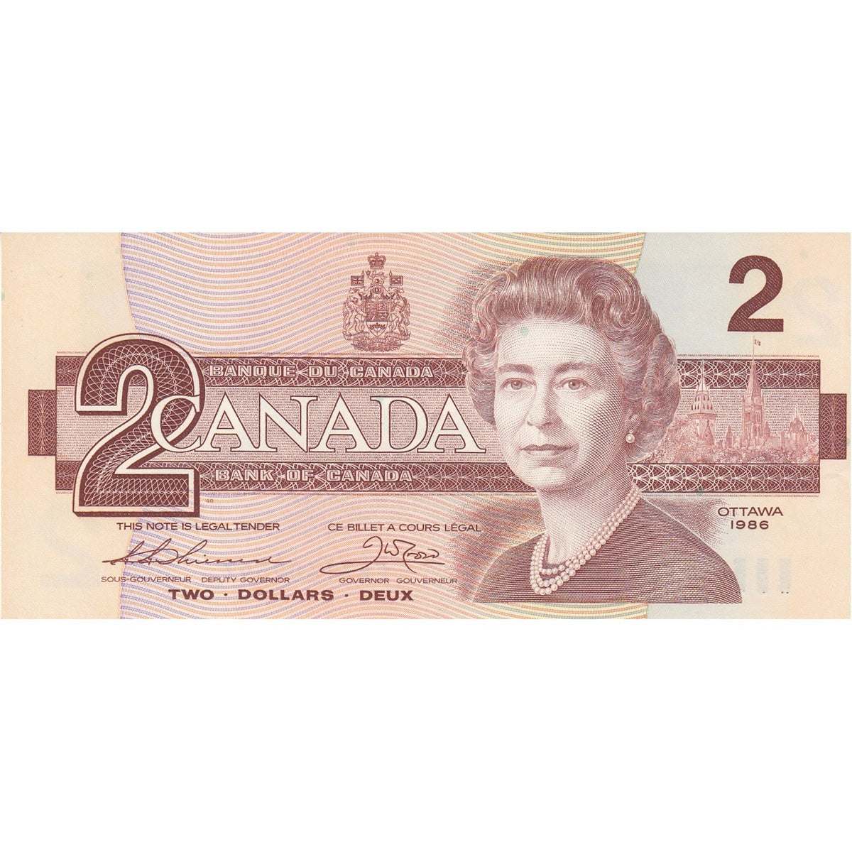 BC-55bA-i 1986 Canada $2 Thiessen-Crow, EBX, Almost Uncirculated (AU50)
