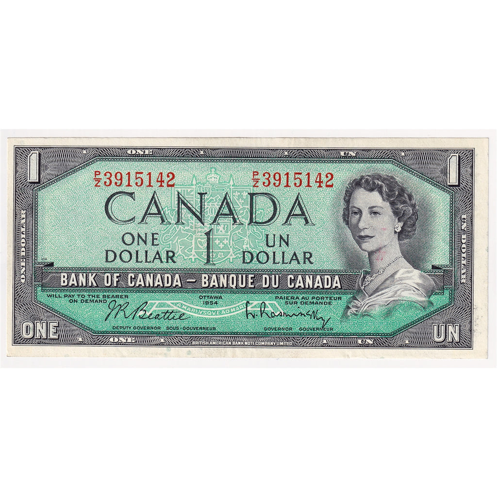 BC-37b-i 1954 Canada $1 Beattie-Rasminsky, P/Z, EF-AU (EF45)