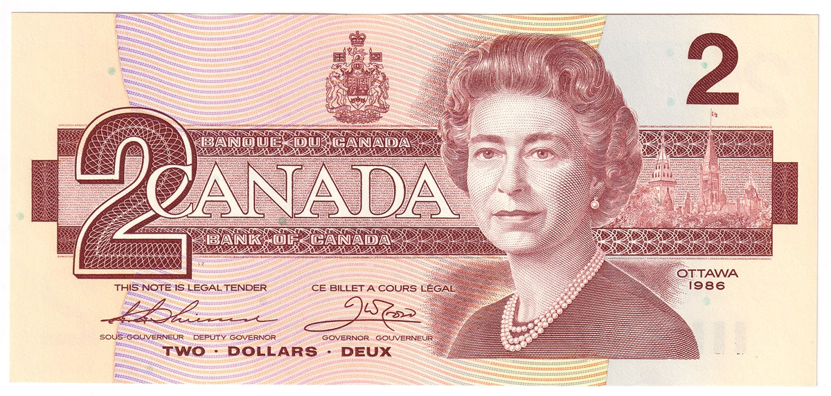BC-55b-i 1986 Canada $2 Thiessen-Crow, EBB, Choice Uncirculated (CUNC63)