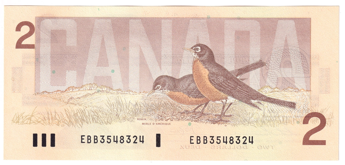 BC-55b-i 1986 Canada $2 Thiessen-Crow, EBB, Uncirculated (MS60)
