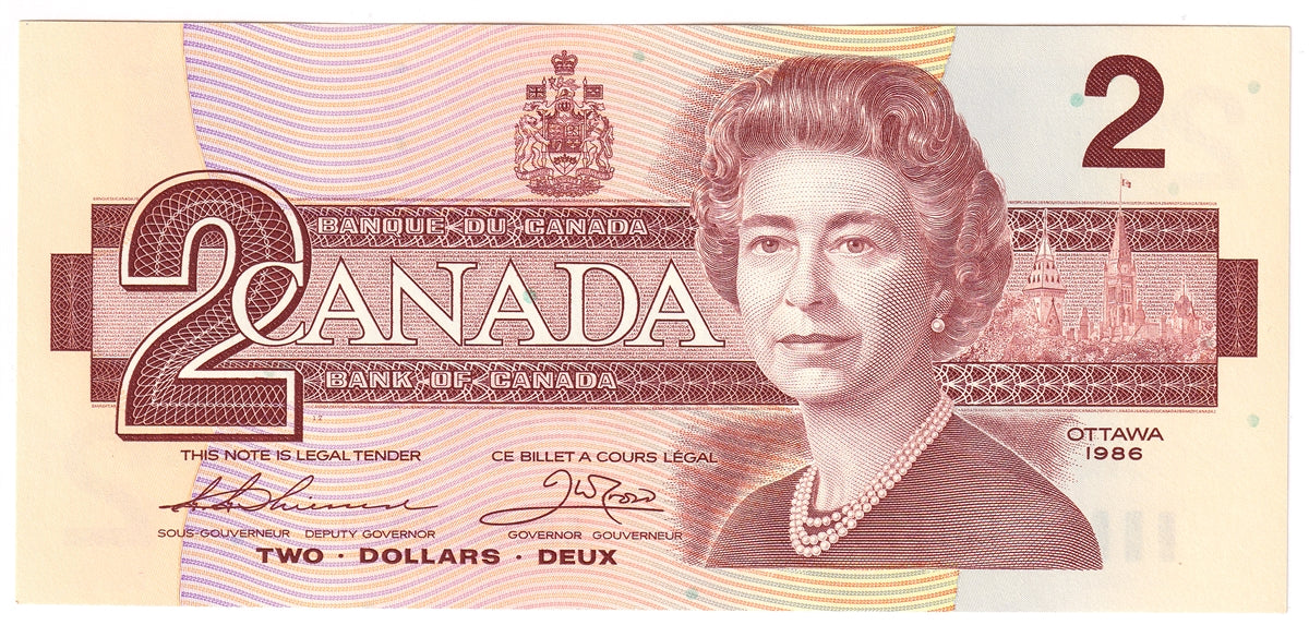 BC-55b-i 1986 Canada $2 Thiessen-Crow, EBB, Uncirculated (MS60)