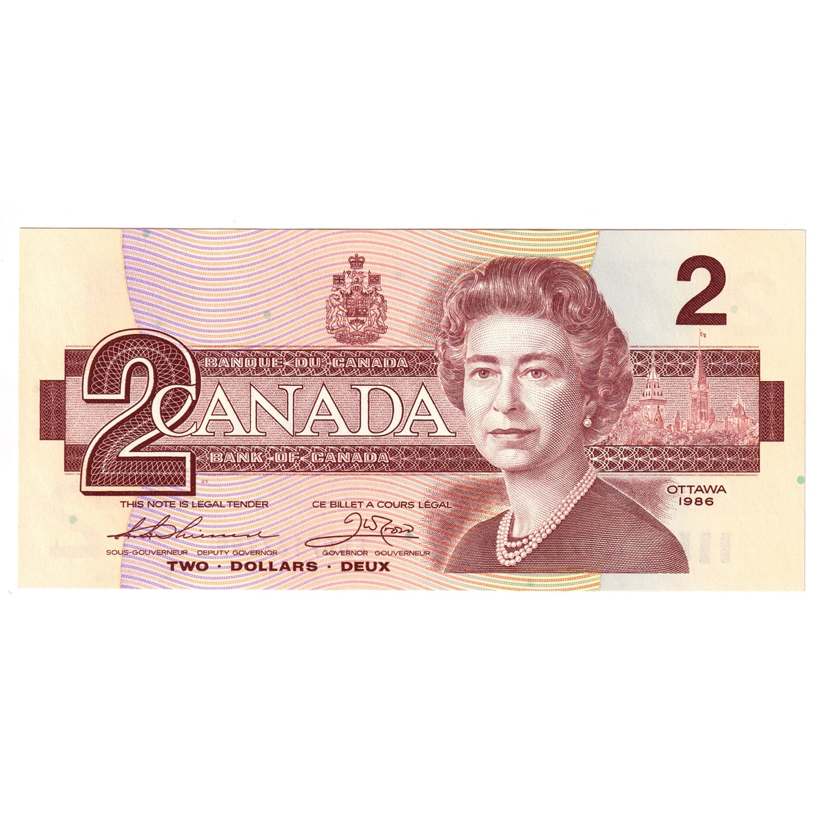 BC-55b-i 1986 Canada $2 Thiessen-Crow, EBC, Choice Uncirculated (CUNC63)