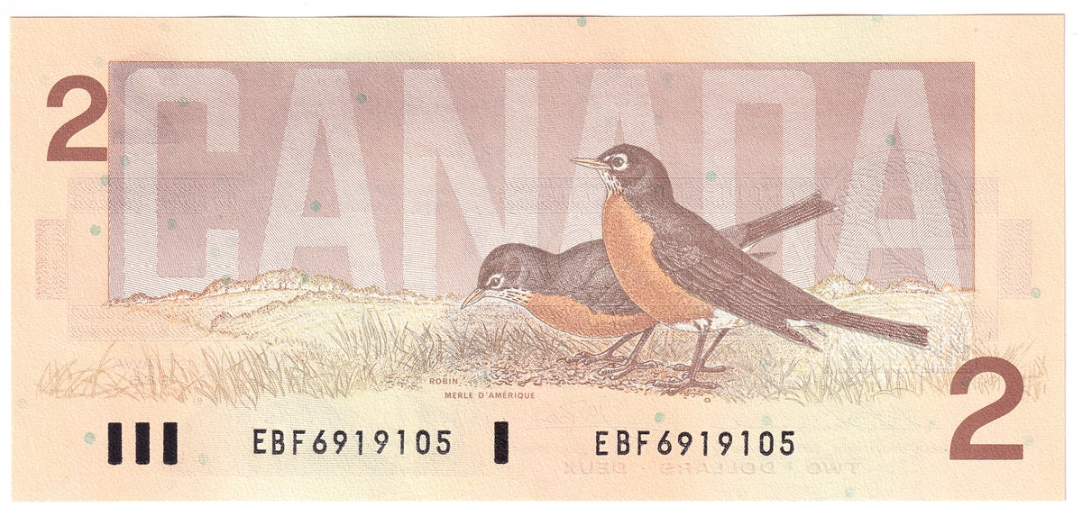 BC-55b-i 1986 Canada $2 Thiessen-Crow, EBF, Choice Uncirculated (CUNC63)