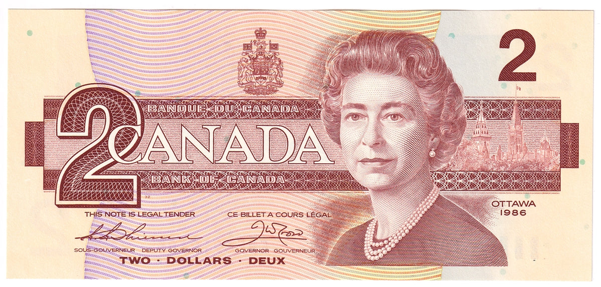 BC-55b-i 1986 Canada $2 Thiessen-Crow, EBF, Choice Uncirculated (CUNC63)
